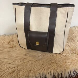 Canvas Tote Bag with Brown Accents
